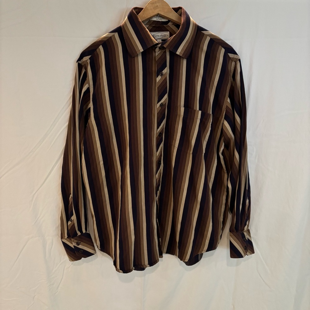 Eighty Eight Striped Shirt in Navy, Brown and Tan
